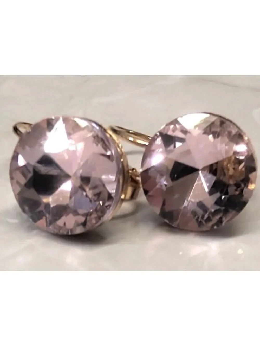 New 14K GP Gold PLated Round Ballerina Pink Faceted Austrian Crystal Earrings